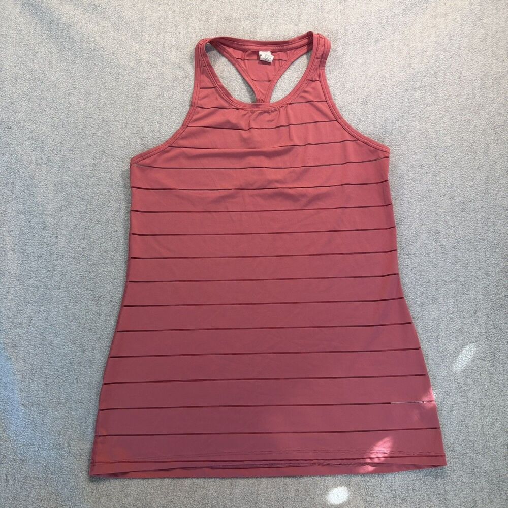 Athleta Chi Tank Top Women’s Small Pink Striped Mesh High Neck Racerback Workout